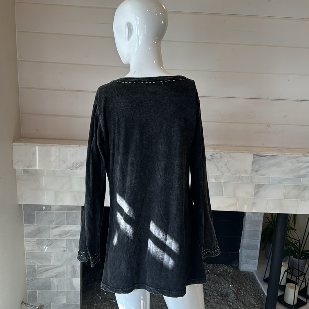 Boho Nepalese Embroidered Floral Black Multicolored Cotton Mini Dress Size Small - Picture 5 of 10